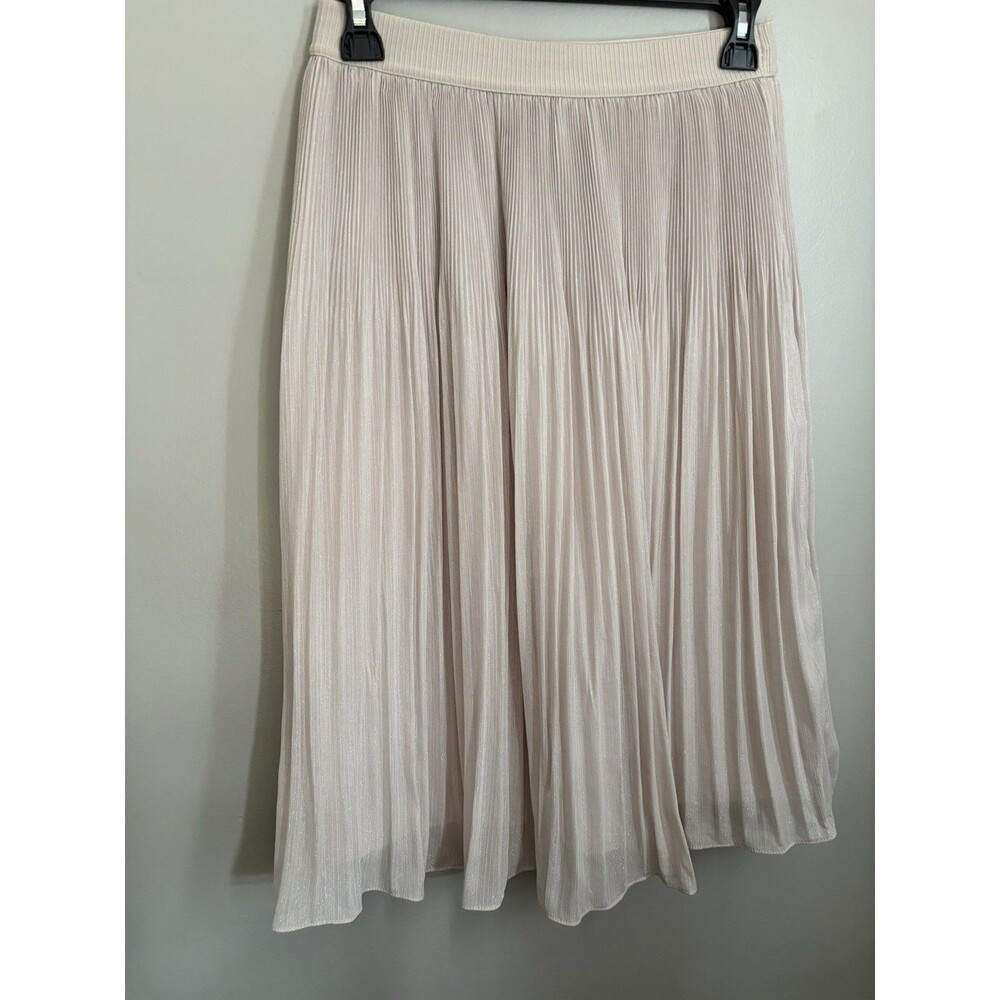 H&M Beige Pleated Midi Skirt Size 4 Pull On Elastic Waist Lined Fairy Glitter
